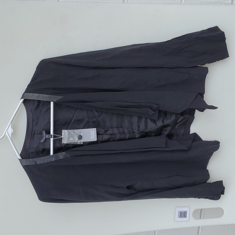 Eileen Fisher Drape Front Silk Jacket in Black. Small
